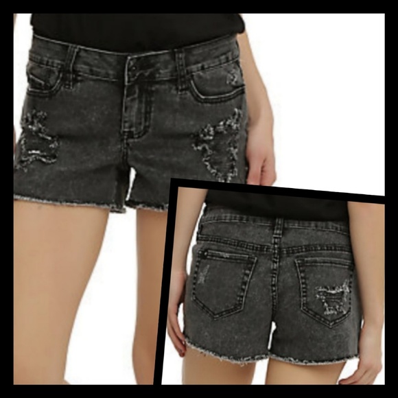 Hot Topic Denim - LOVESICK | Black Wash Distressed Denim Shorts Sz 0